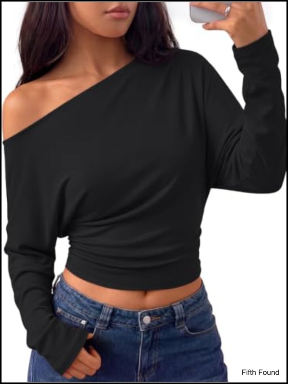 Off Shoulder Long Sleeve Cinched Waist Ruched Fitted Cropped Top
